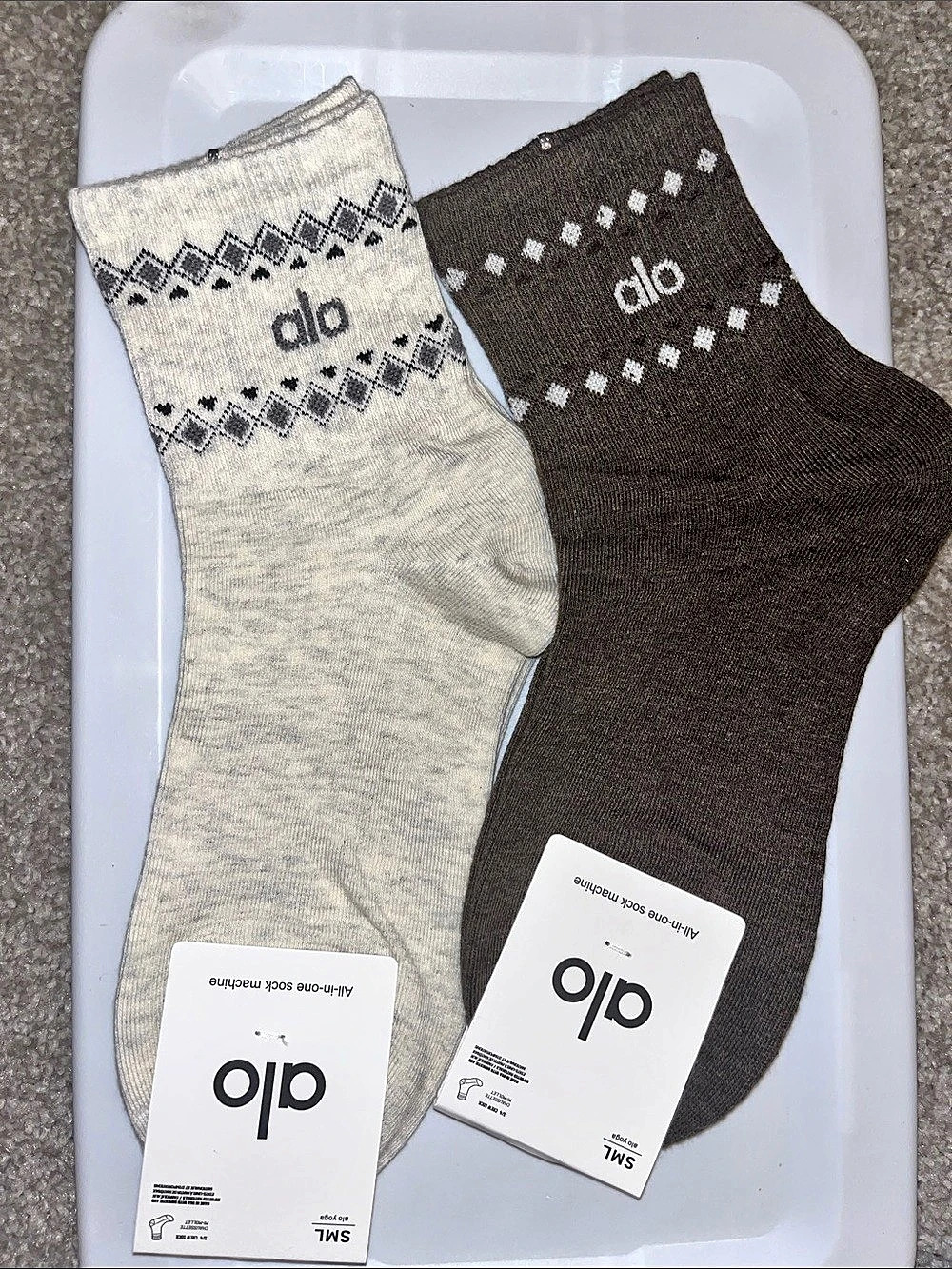 alo Geometric Socks 2-Pack Gray & Brown Size S/M NWT